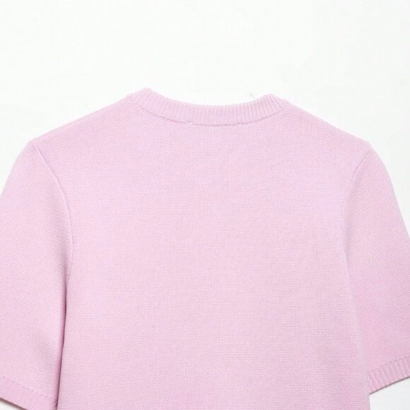 Pink Casual Women's Minimalist Versatile Short Sleeve Knit Top - Picture 8 of 8